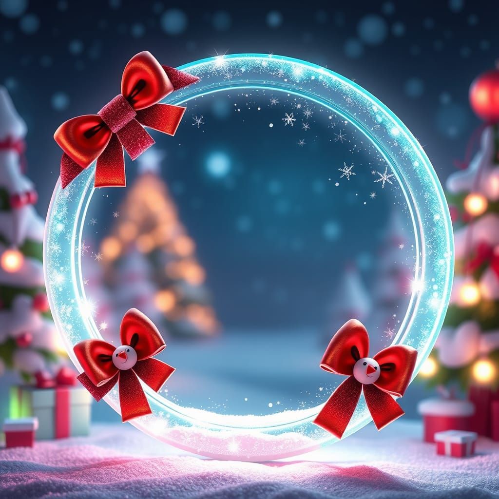 Christmas Kawaii Snowman with Glitter Ribbons