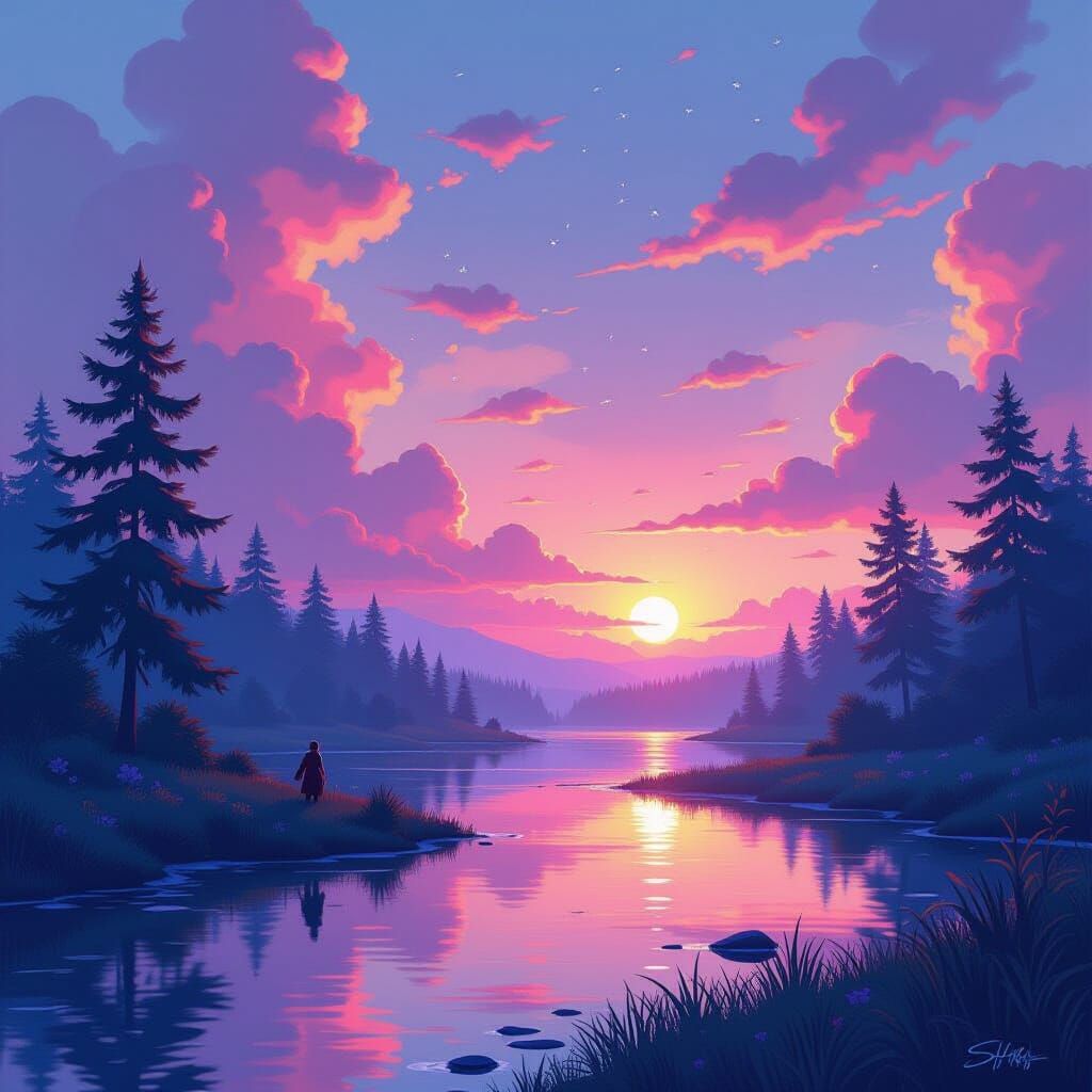 Vibrant Whimsical Fantasy Scene in Digital Painting Style