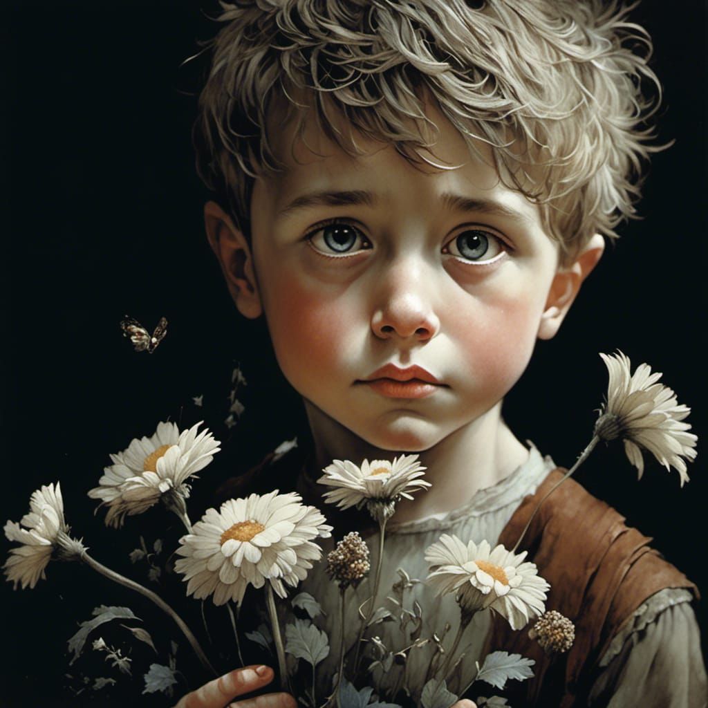 Boy with Flowers in Vintage Style of Lisi Martin