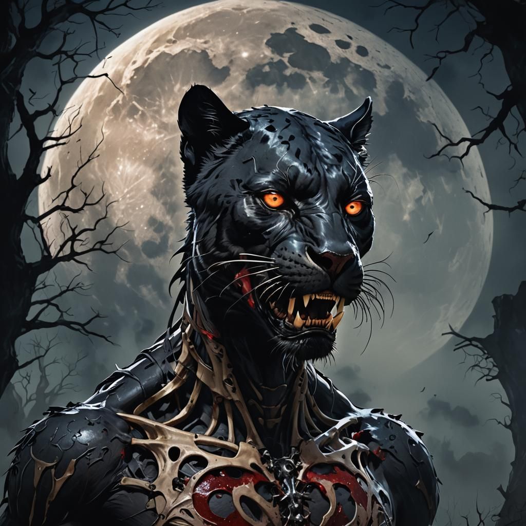 Panther Vampire Hybrid Portrait in Dark Fantasy Style