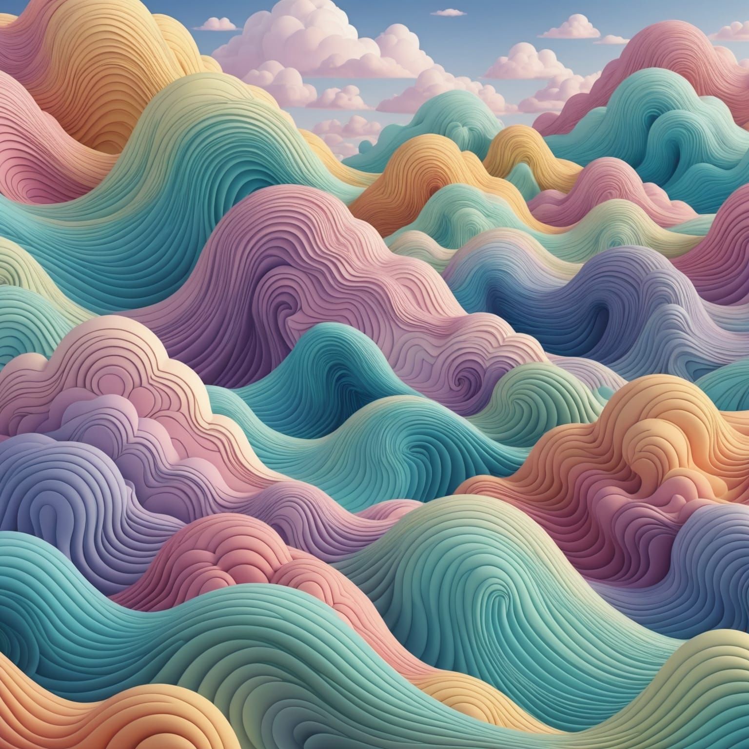 Pastel Clouds Evoke Happiness in Abstract Vector Fractal
