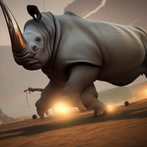 Rhino Plays Volleyball: Detailed Matte Painting