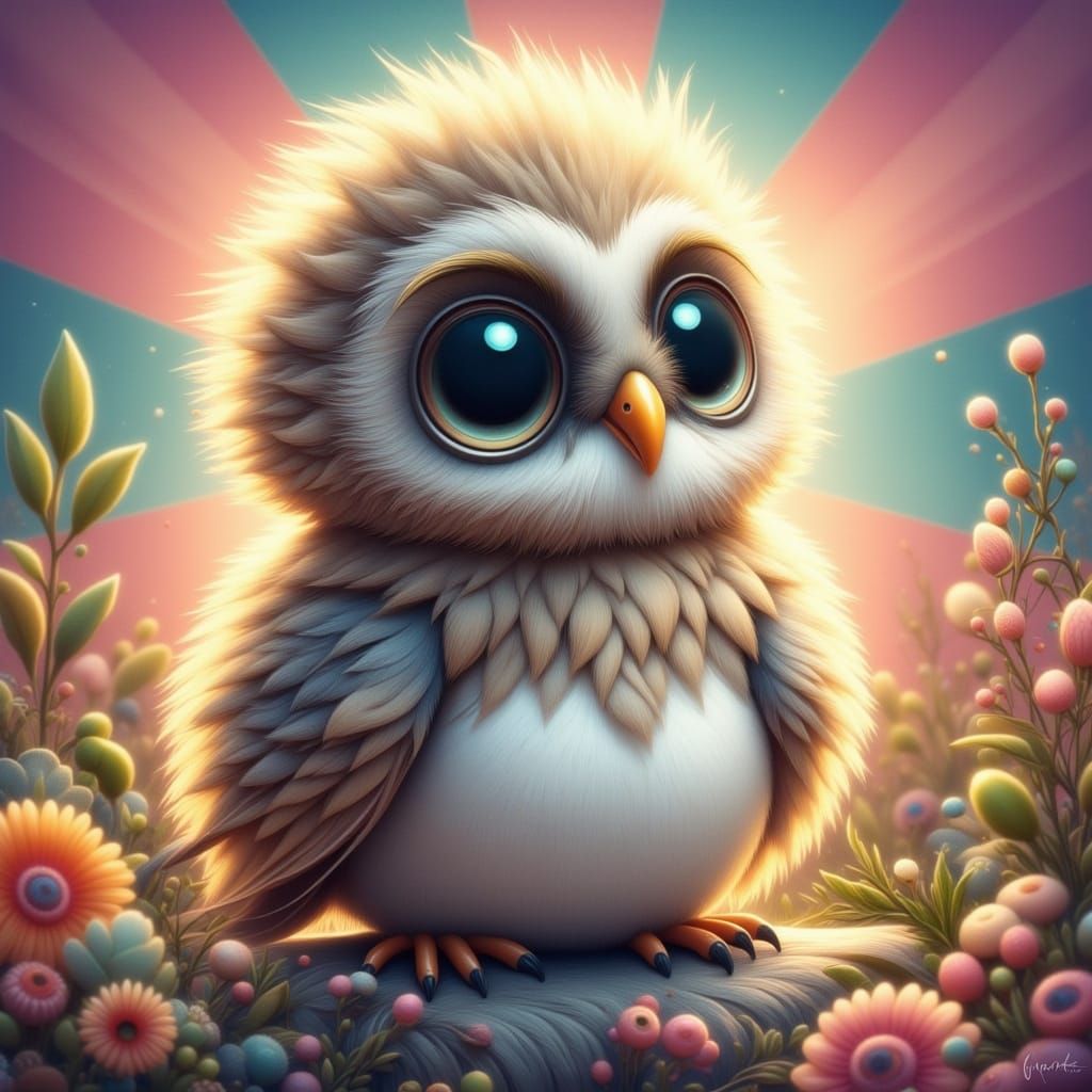 Whimsical Baby Owl in Soft, Gradient Background