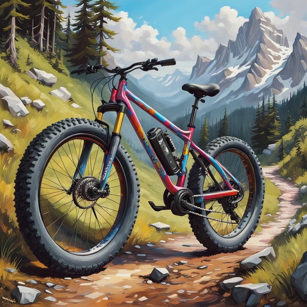 Fatbike on Mountain Path in Hyperrealistic Style