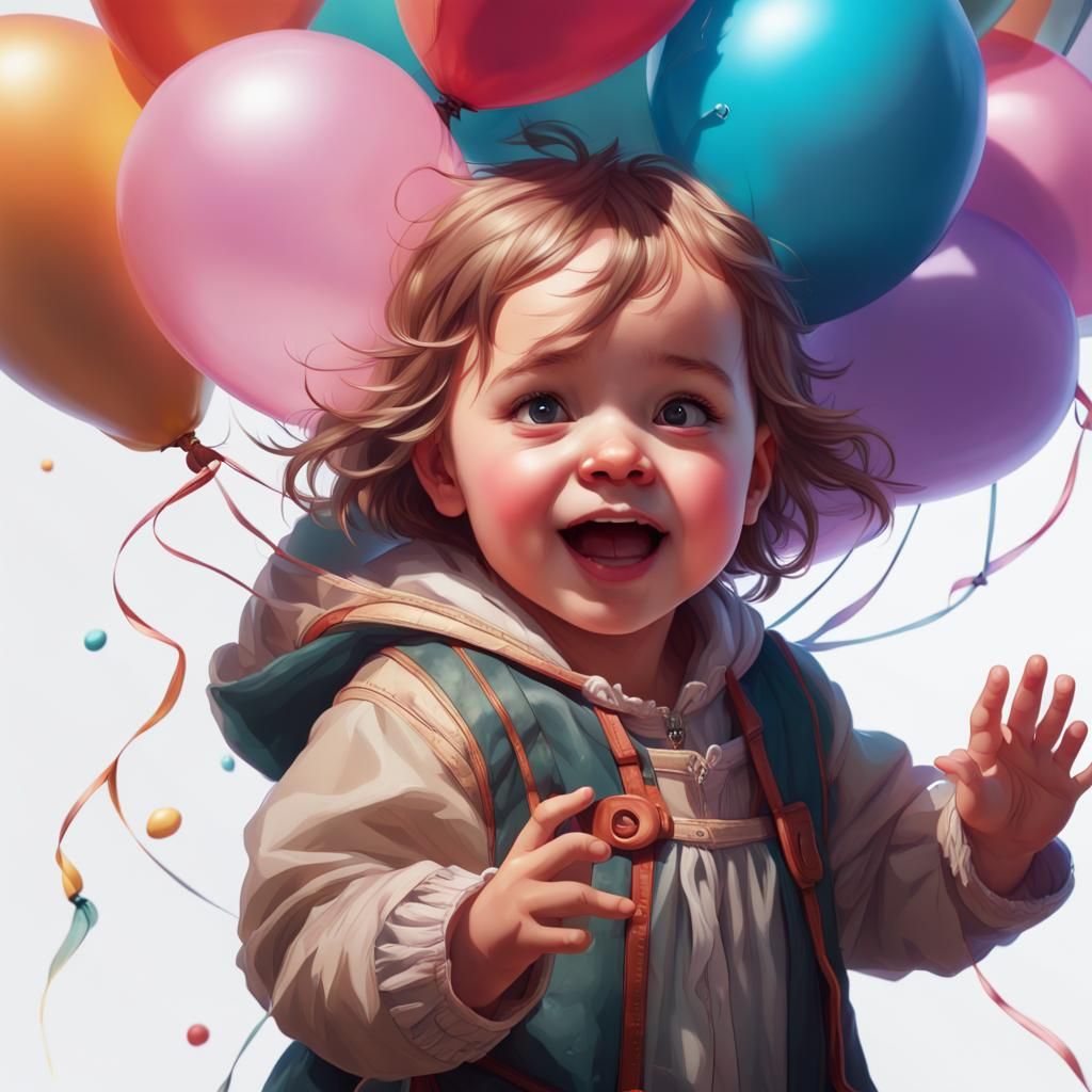 Happy Toddler Portrait in Art Nouveau Style