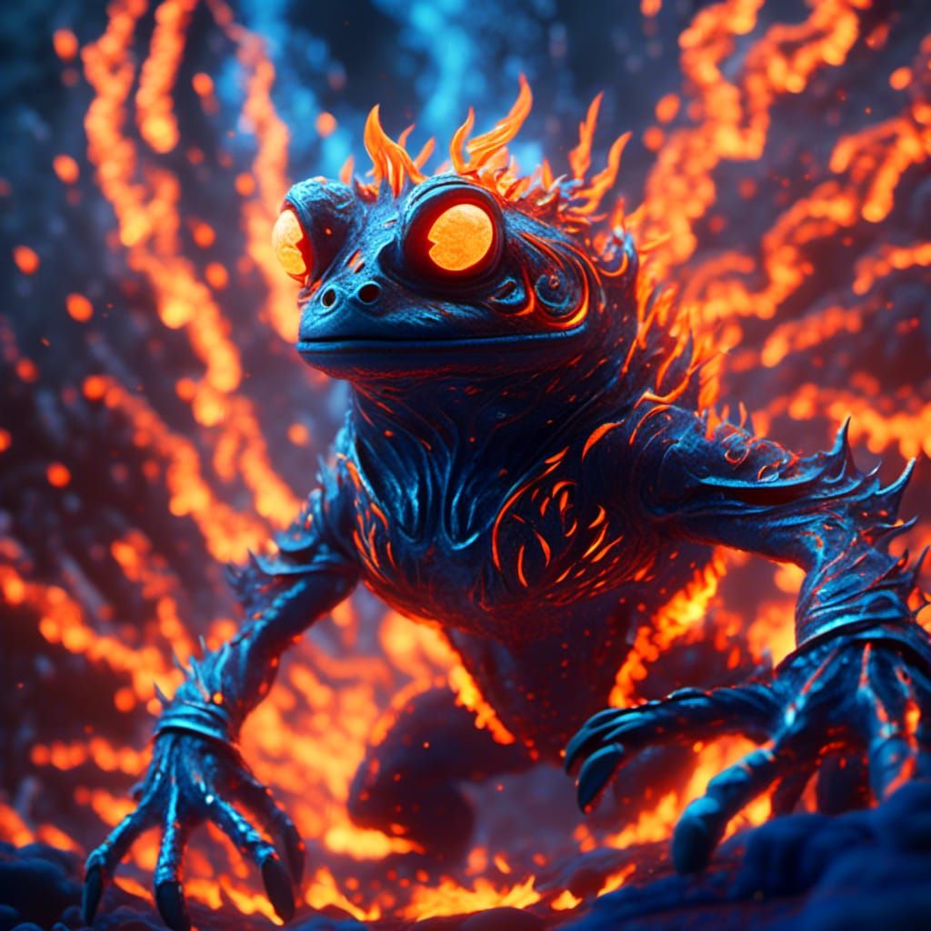 Fiery Frog in Swirling Flames: Digital Art