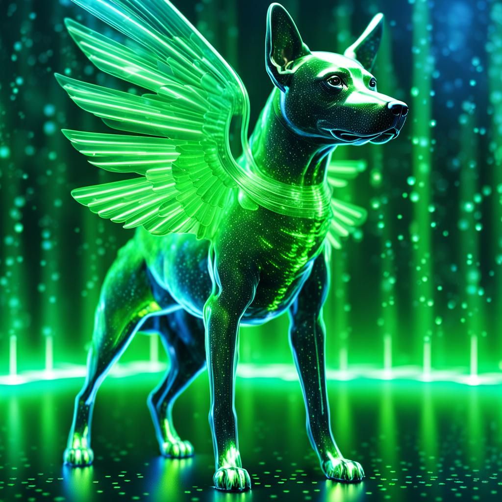 Dog with Angel Wings Hologram in 3D
