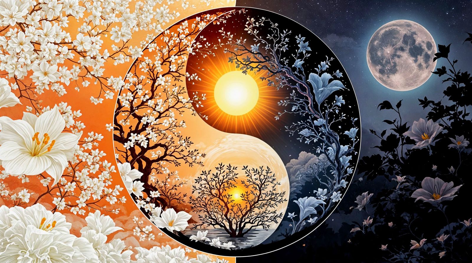 Yin-Yang Symbol Ornamental Artwork in Surreal Style
