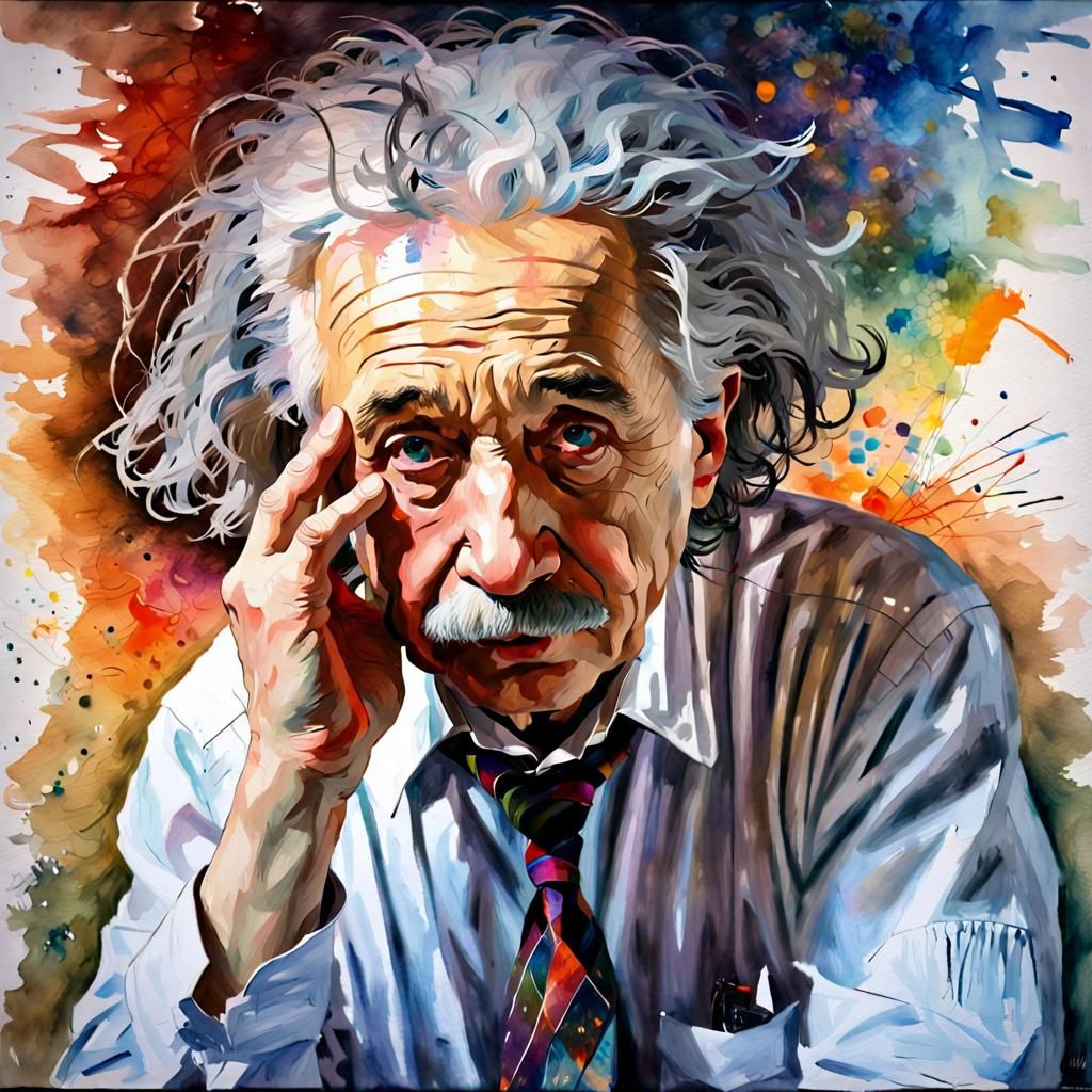 Albert Einstein Portrait in Watercolor Style