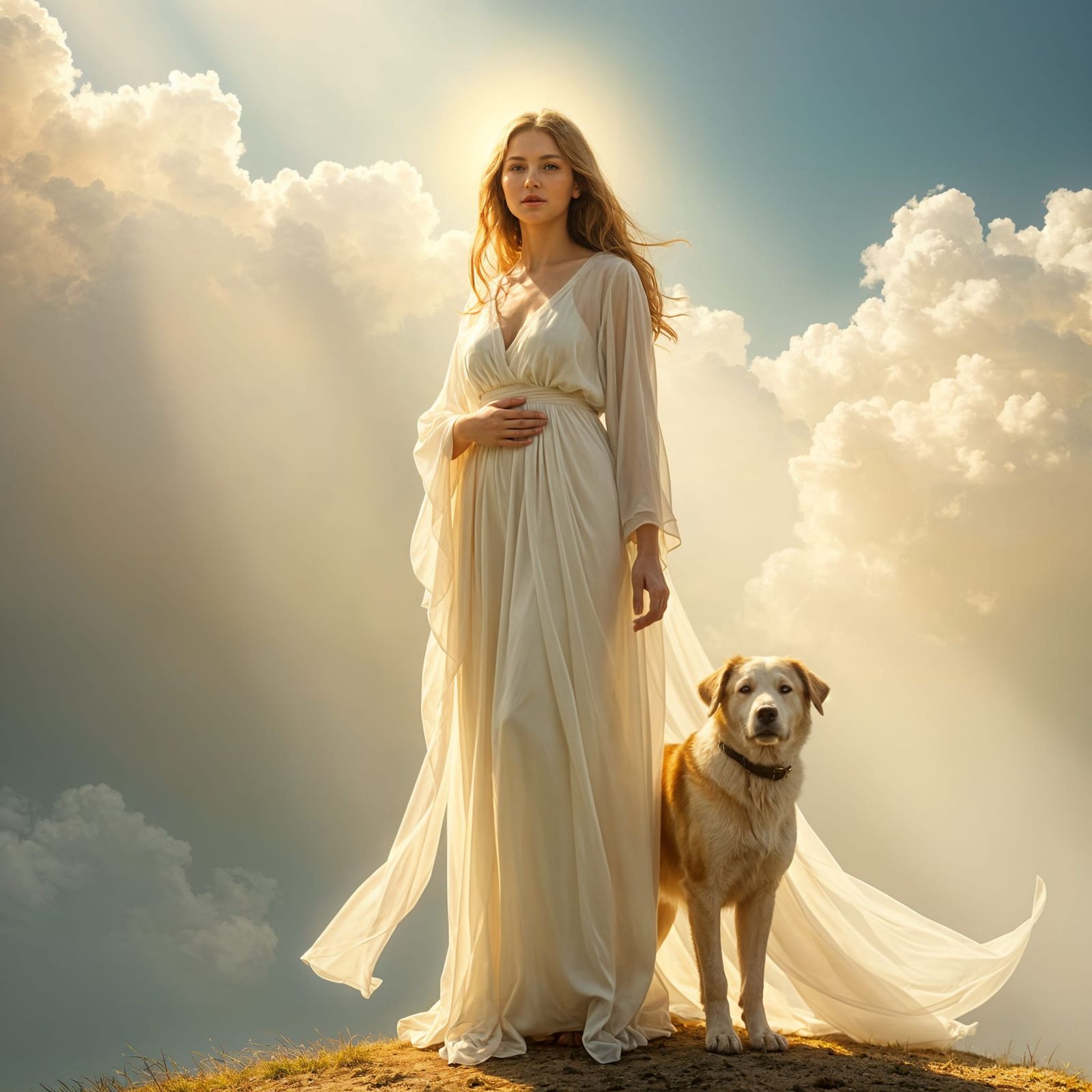 Goddess and Her Canine Companion in Paradise