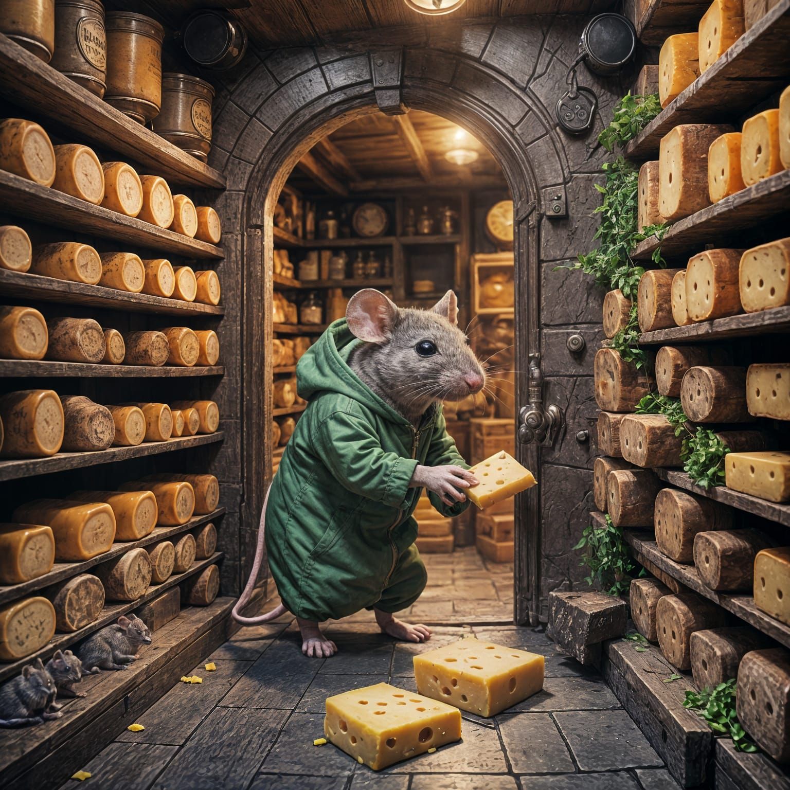 Mouse Burglar Breaking Into Cheese Vault