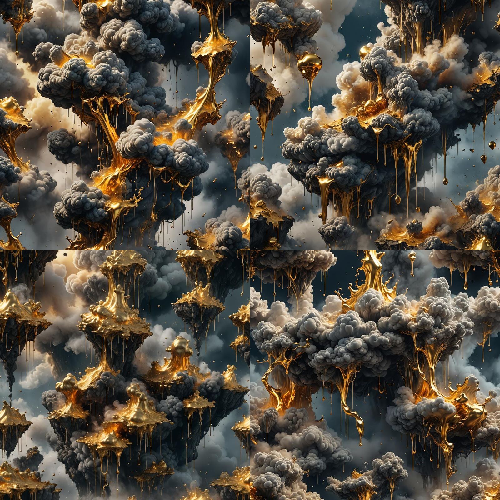 Liquid Gold Dripping from Smoke Clouds