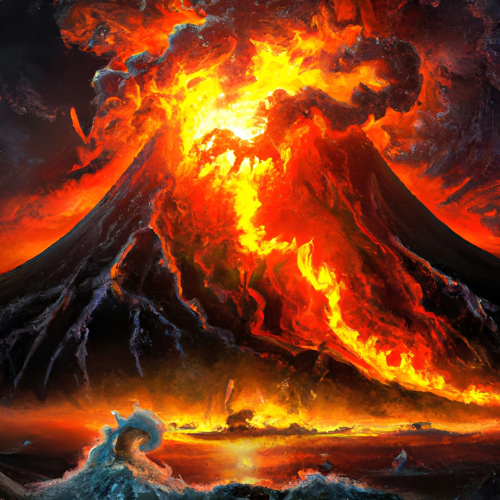 Erupting Volcano in Hyperdetailed Digital Painting