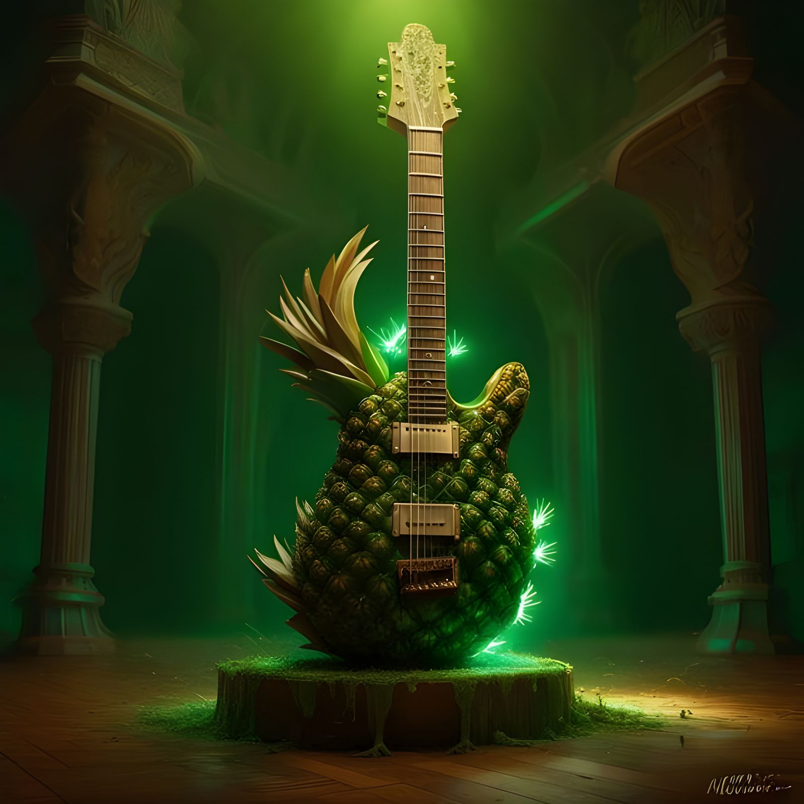 Pineapple Electric Guitar: Ornate Splash Art