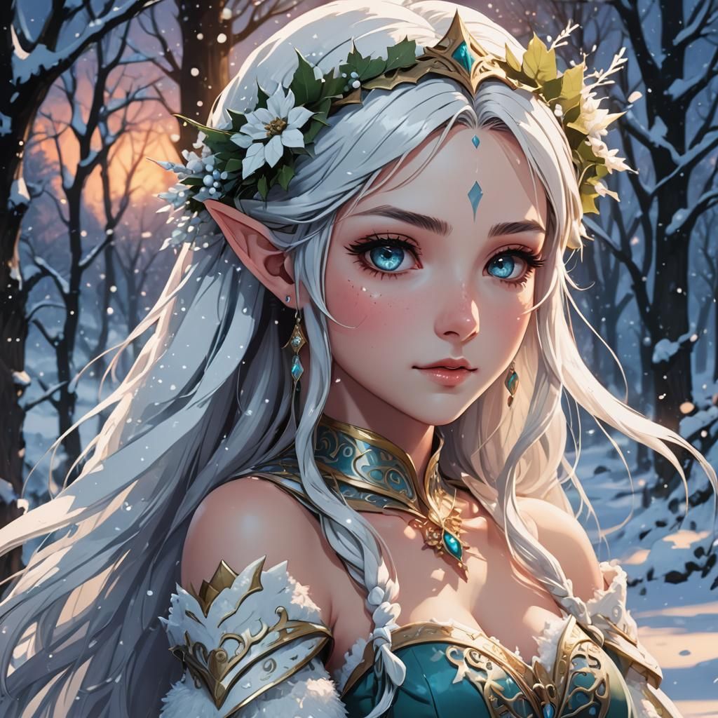 Snow Elf Bride in Anime Style