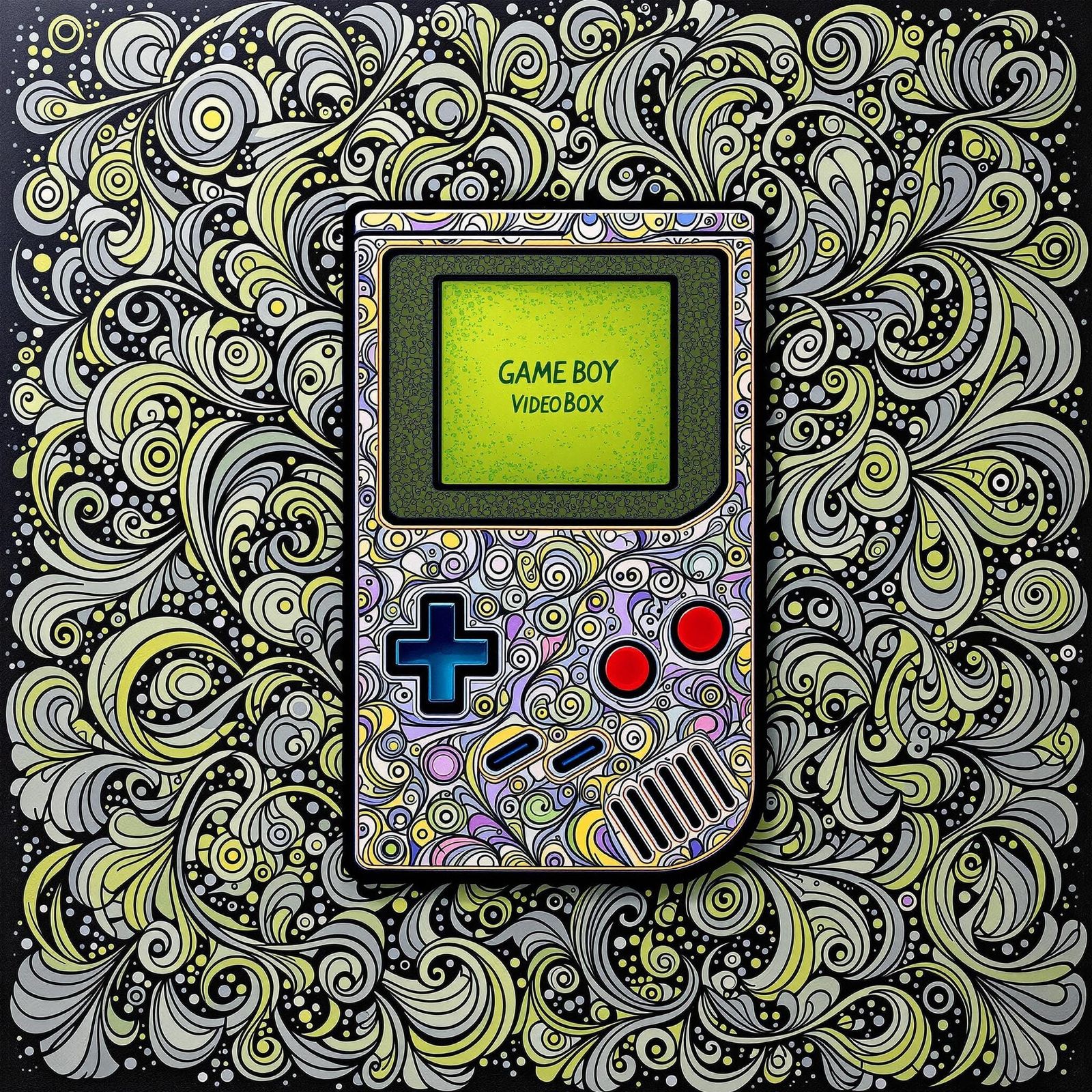 Vibrant Game Boy Console in Whirling Patterns