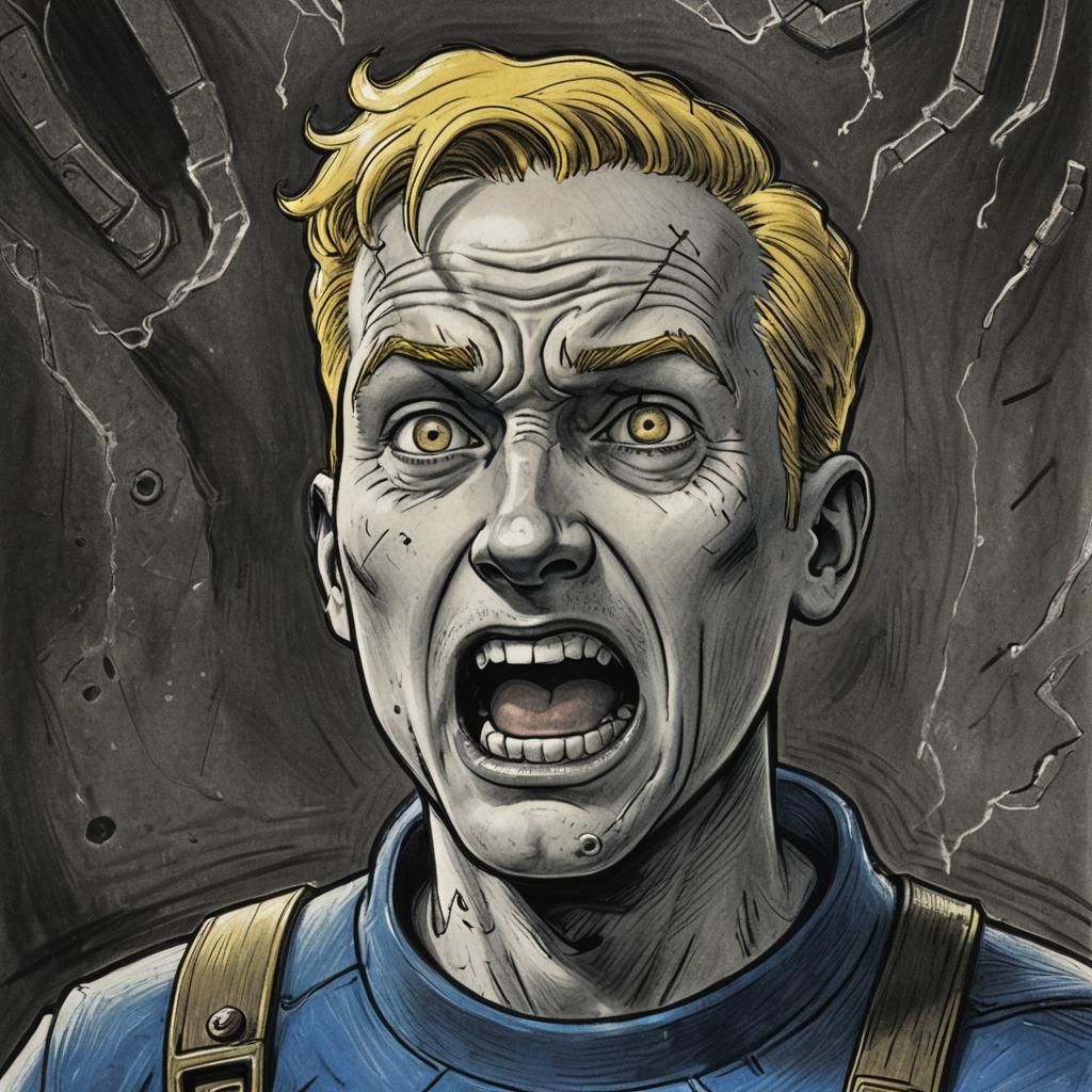 Terrified Vault Boy in Charcoal Drawing