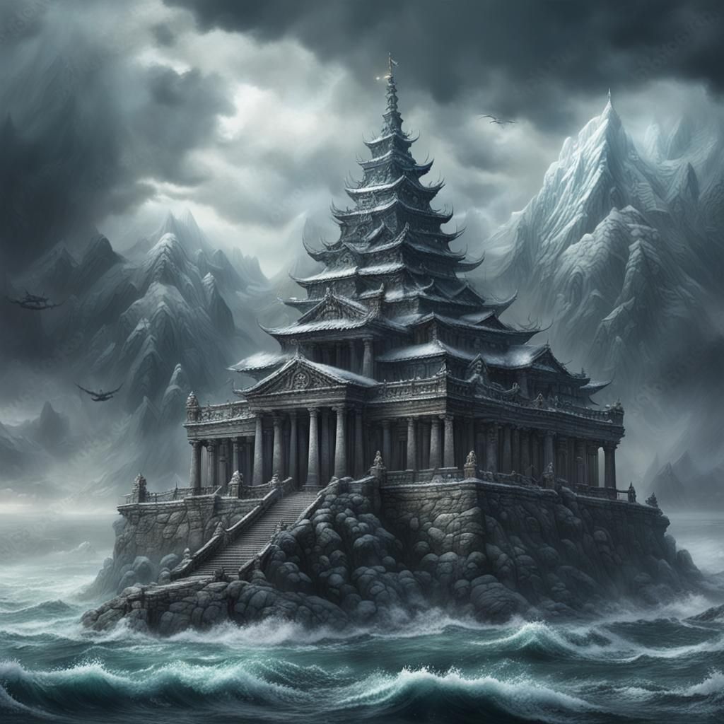 Norse Sea Goddess Temple in Dark Fantasy Style