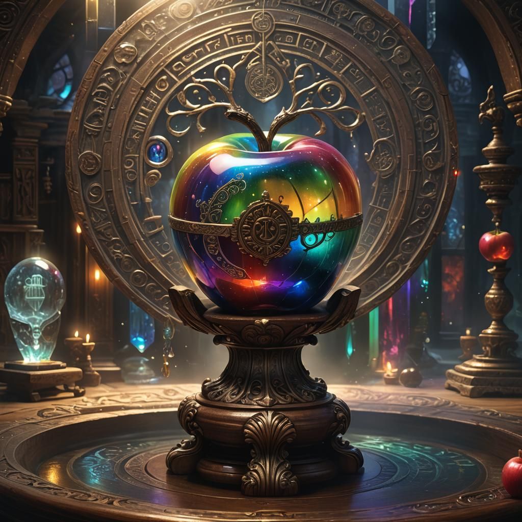 Rainbow Glass Apple on Mystical Pedestal