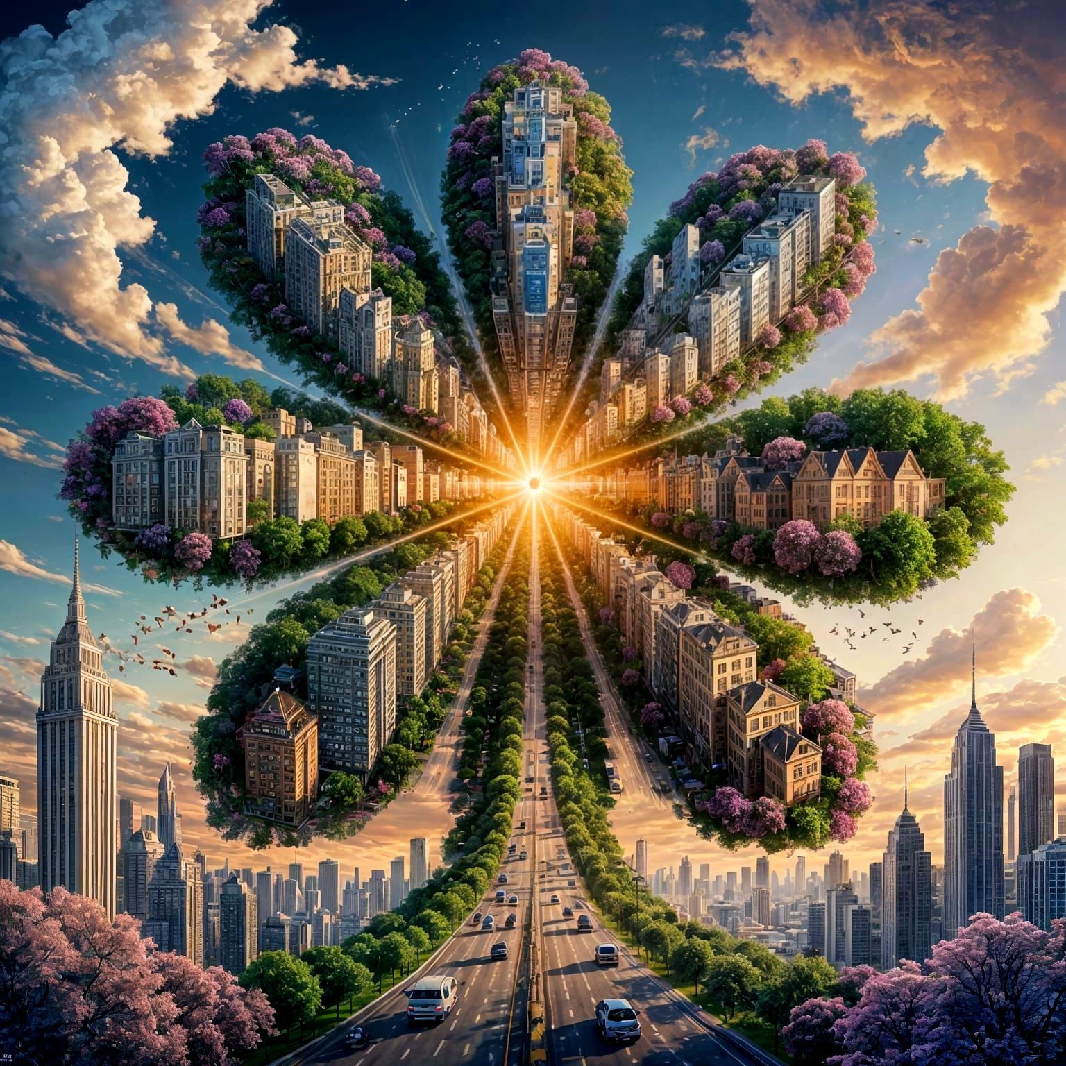 Surreal Flower Cityscape Illustration