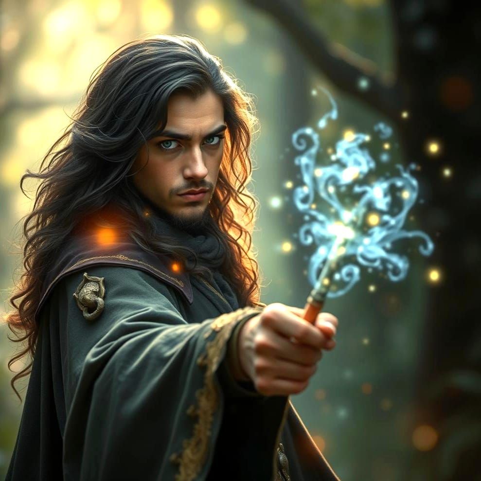 Druid-Wizard Battles Creatures in Fantasy Forest