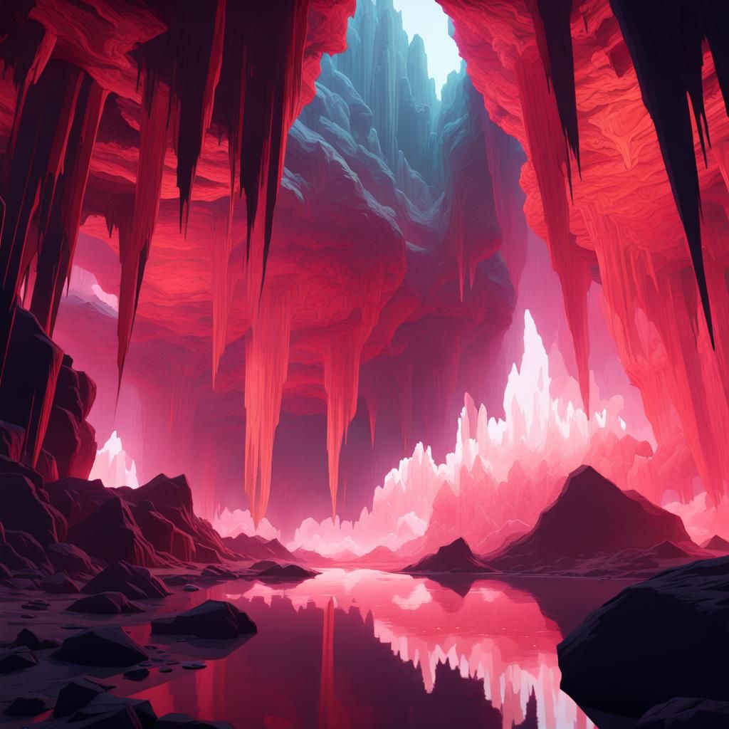 Giant Selenite Crystal Cave in Detailed Matte Painting Style