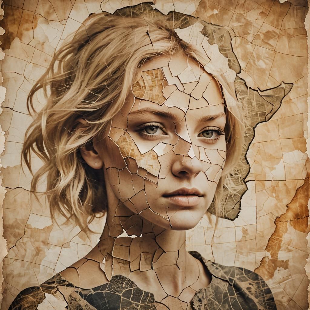 Surreal Double Exposure: Woman and African Map