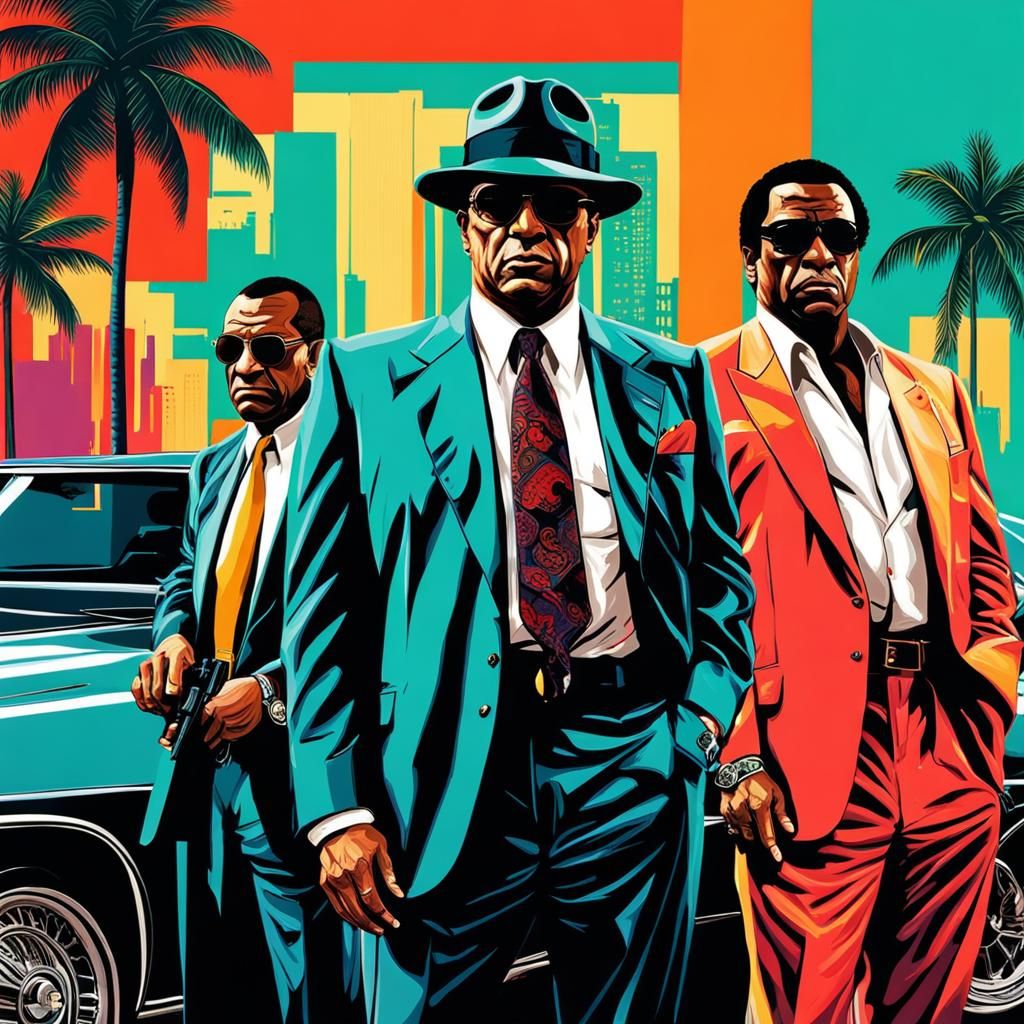 Miami Gangsters in 80s Style Abstract Art