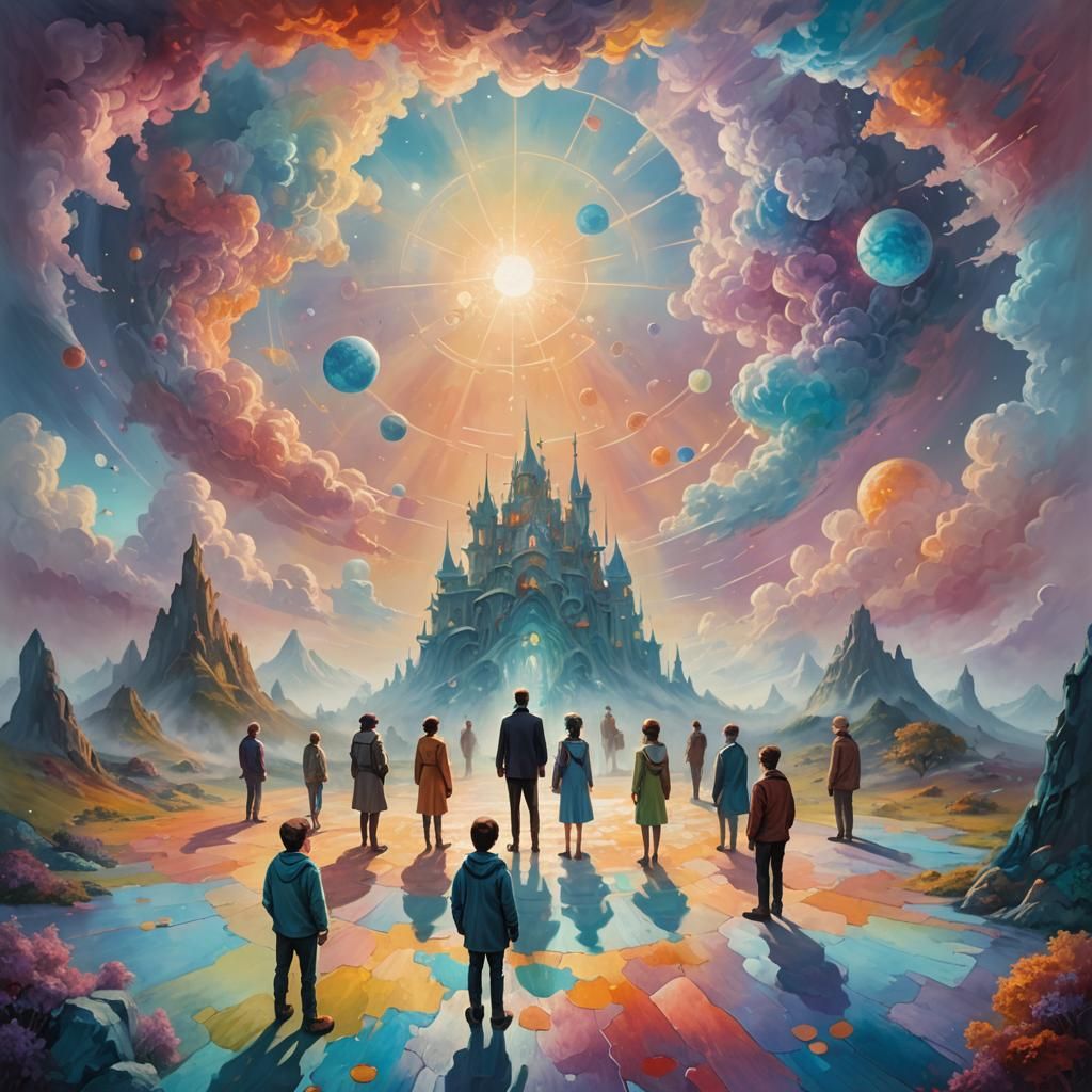 Person's Life Stages in Dreamlike Oil Painting