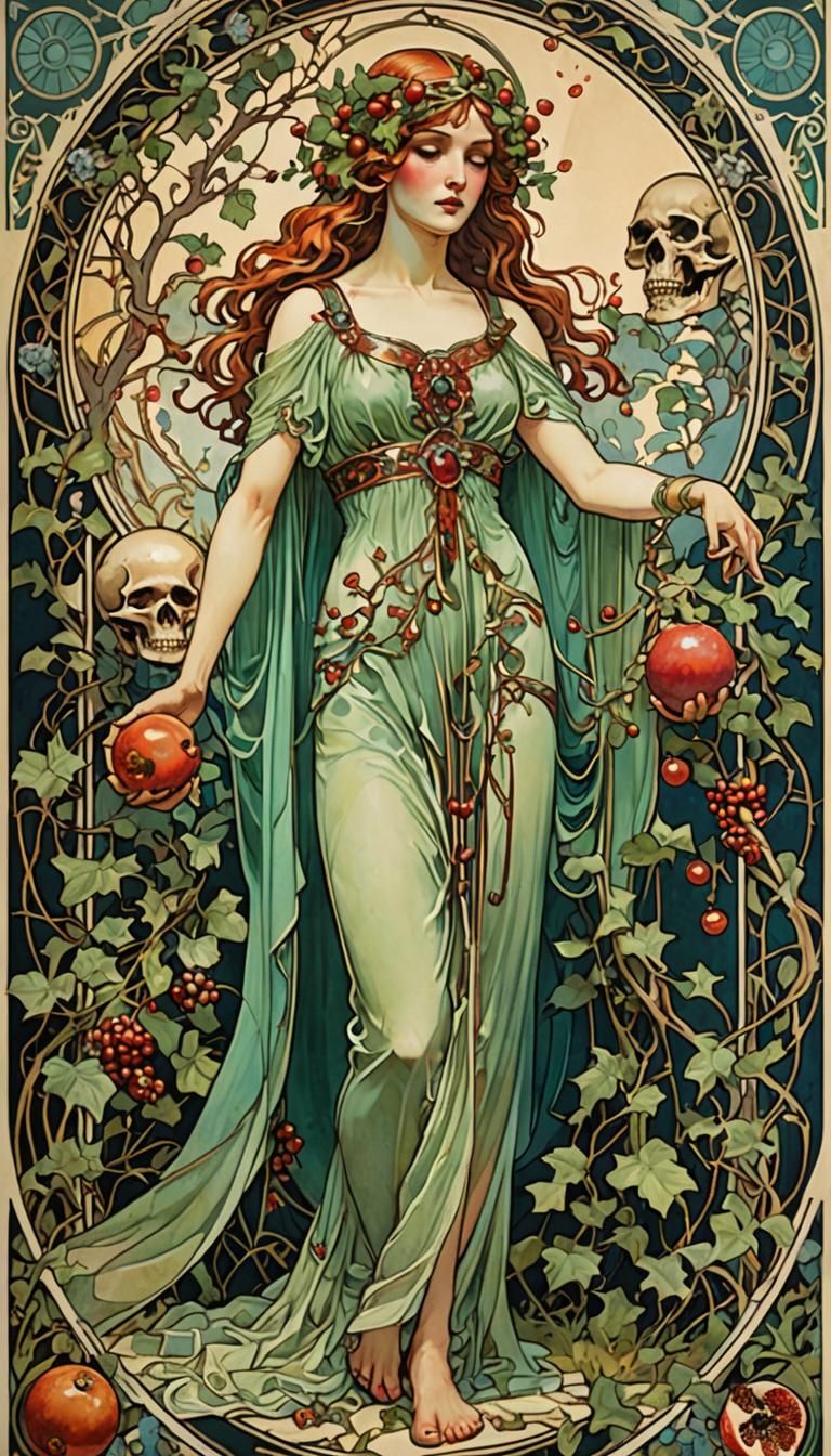 Persephone, Goddess of Spring and Death, in Art Deco Style