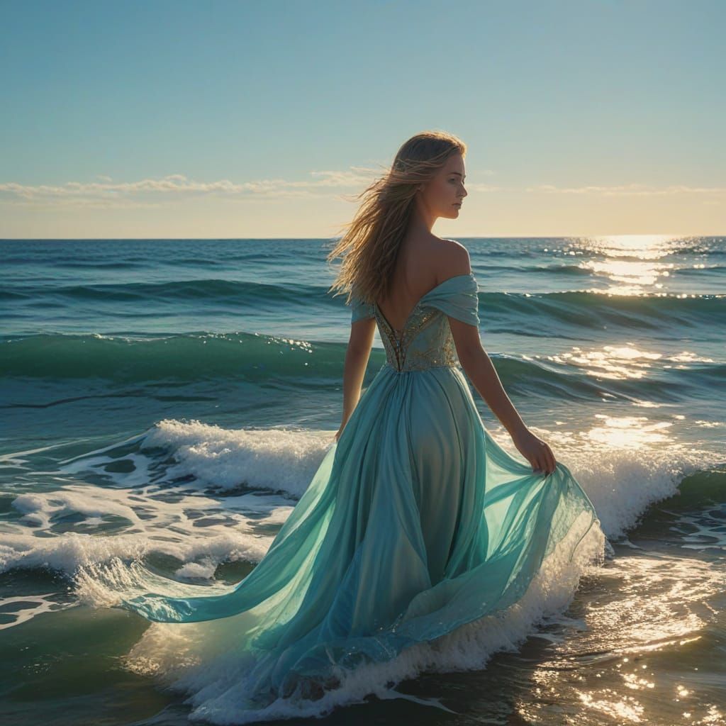 Princess in Ocean in Vibrant Oil Painting Style