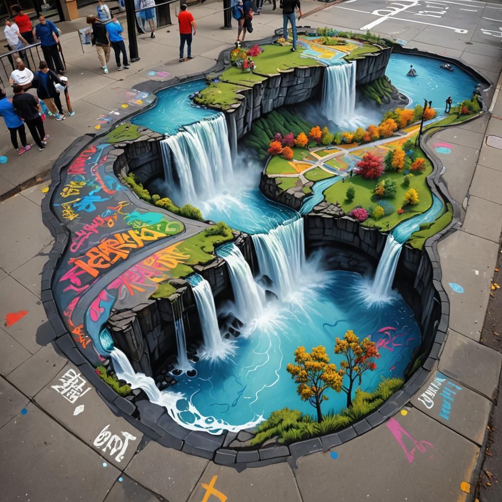 Spectacular 3D Chalk Art of Niagara Falls