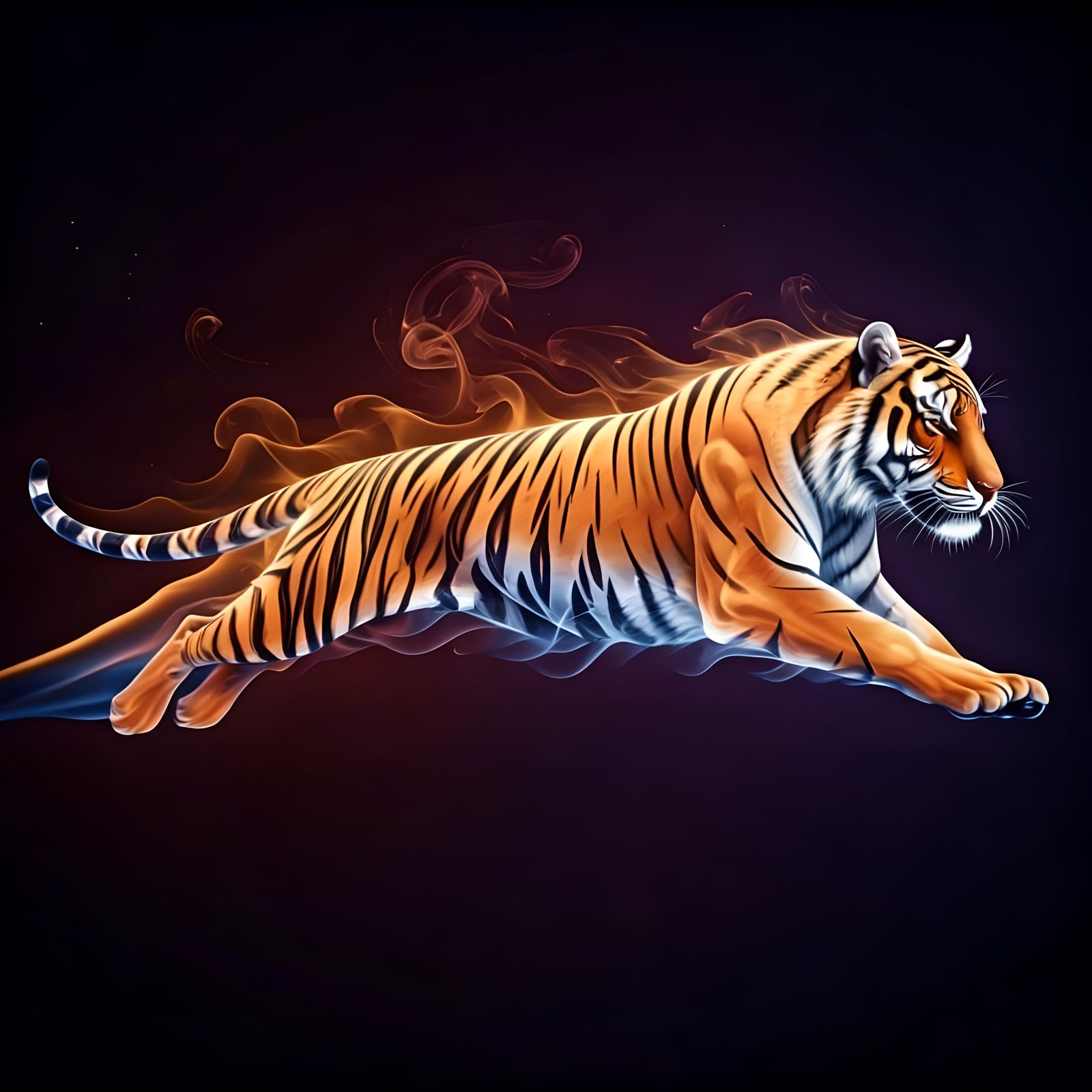 Ethereal Tiger Running: Smoke Art Composition