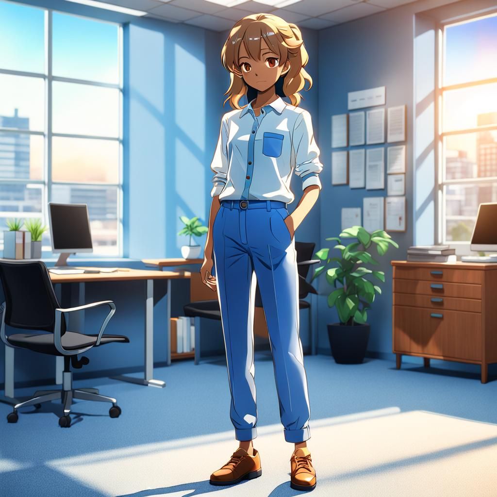Anime Woman in French Blue Trousers