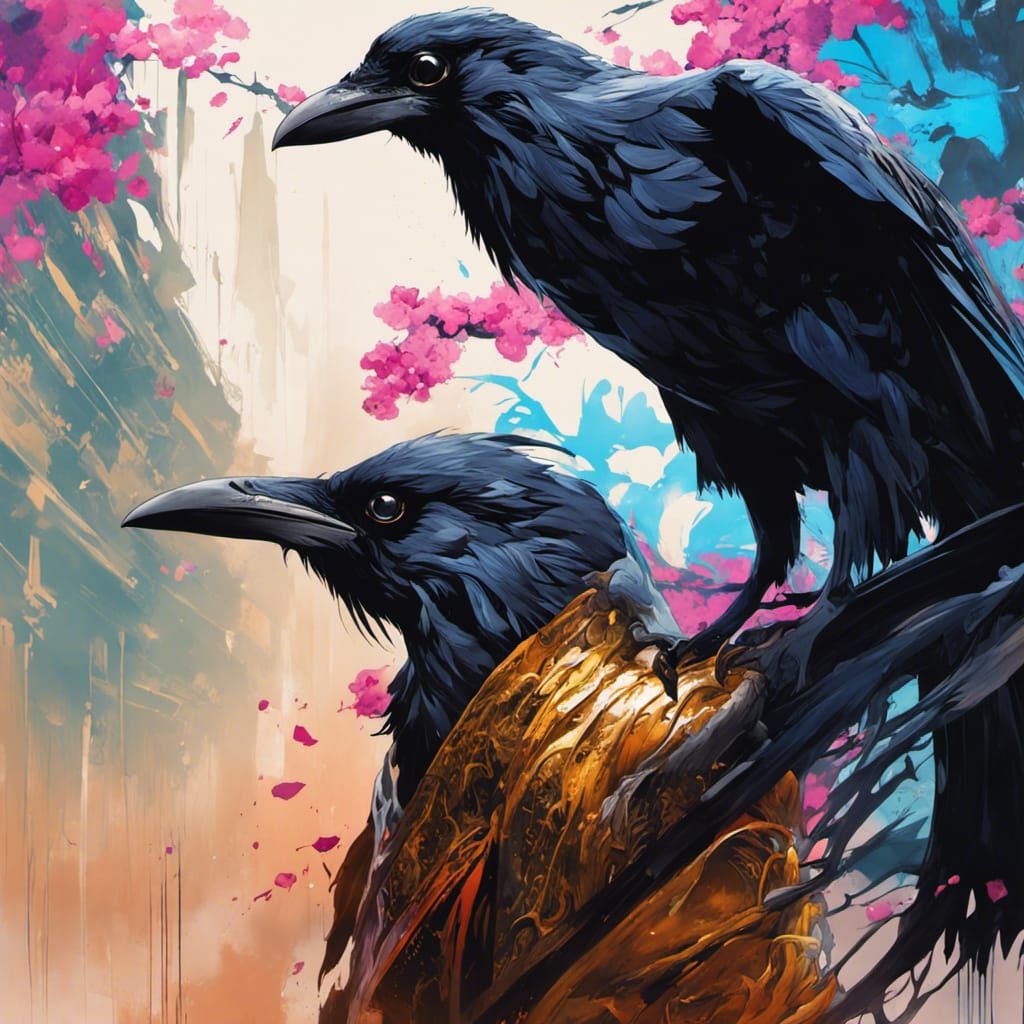 Asian Raven Yokai in Graffiti Art Style