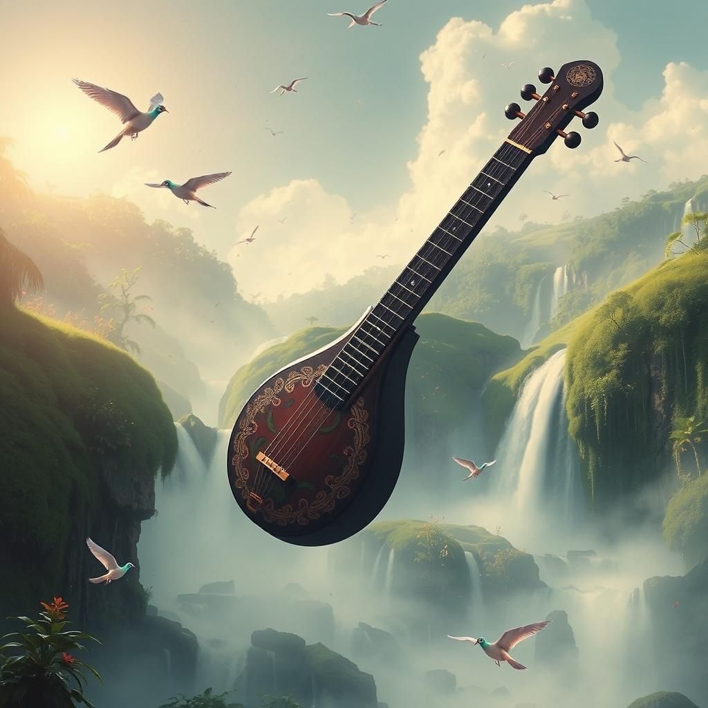 An Indian Instrument "VEENA" played by a Indian Sadhu in mis...