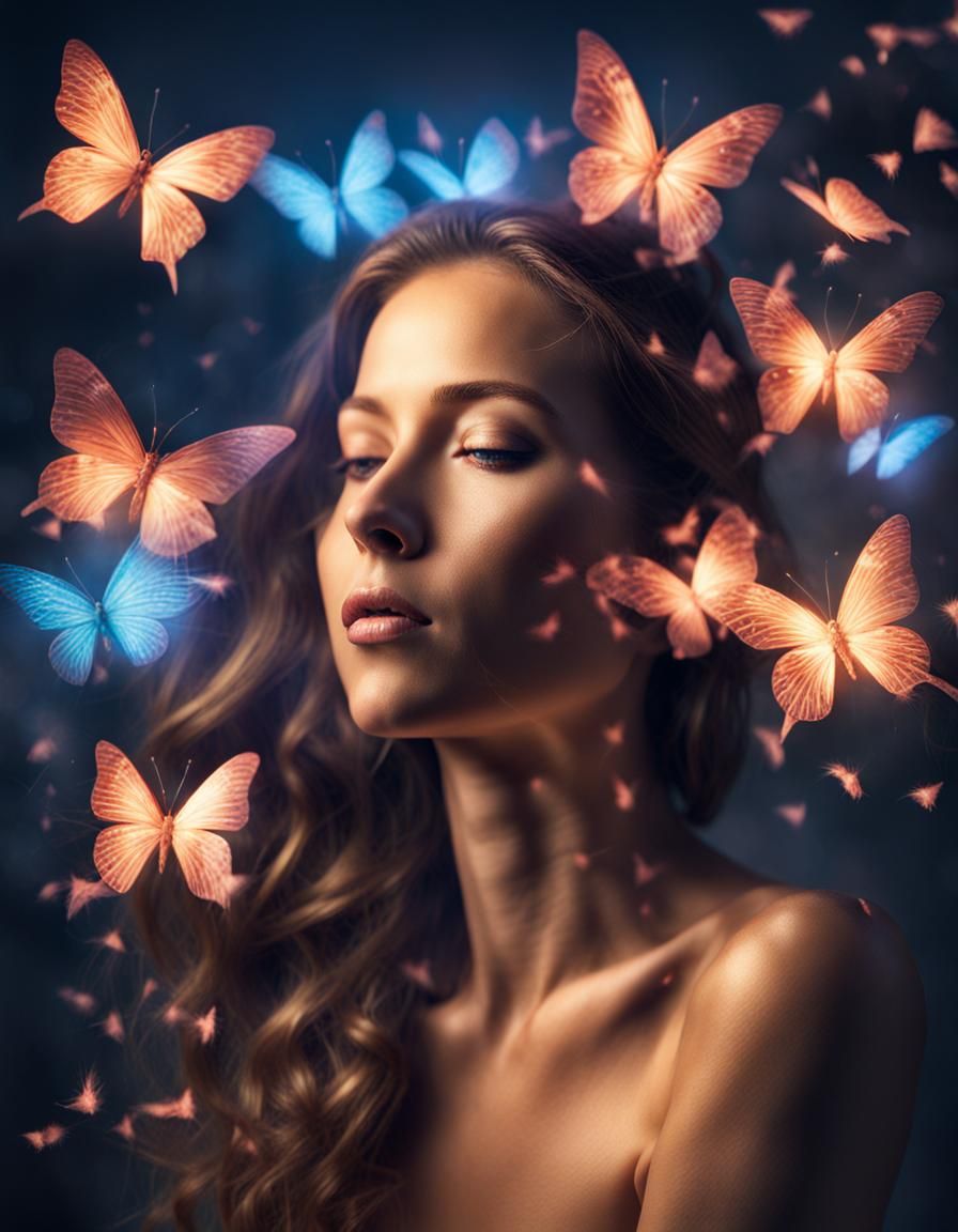 Woman with Luminous Aura and Butterflies