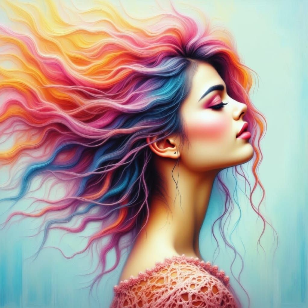 Ethereal Woman Portrait with Vibrant Hair
