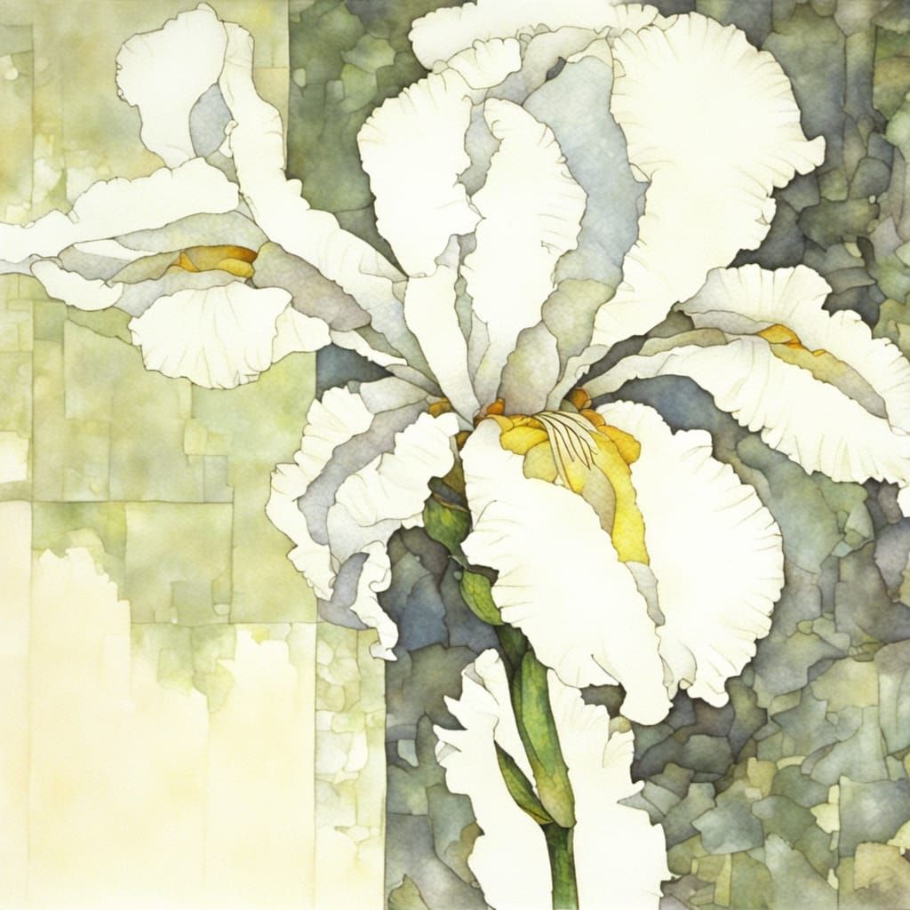 White Iris Mosaic in Modern Stained Glass Style