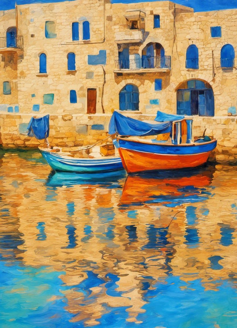 Vibrant Impressionistic Jaffa Port Cityscape