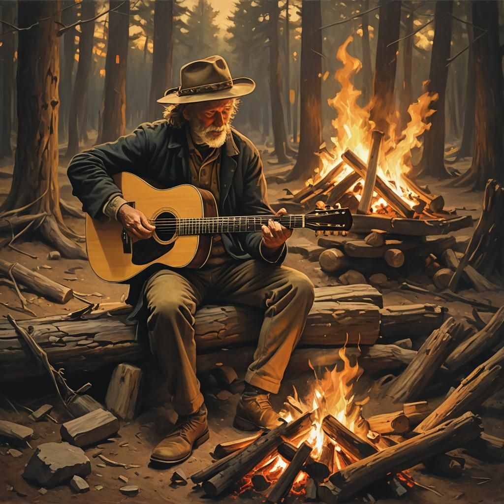 Campfire Guitar Music in Impressionist Style