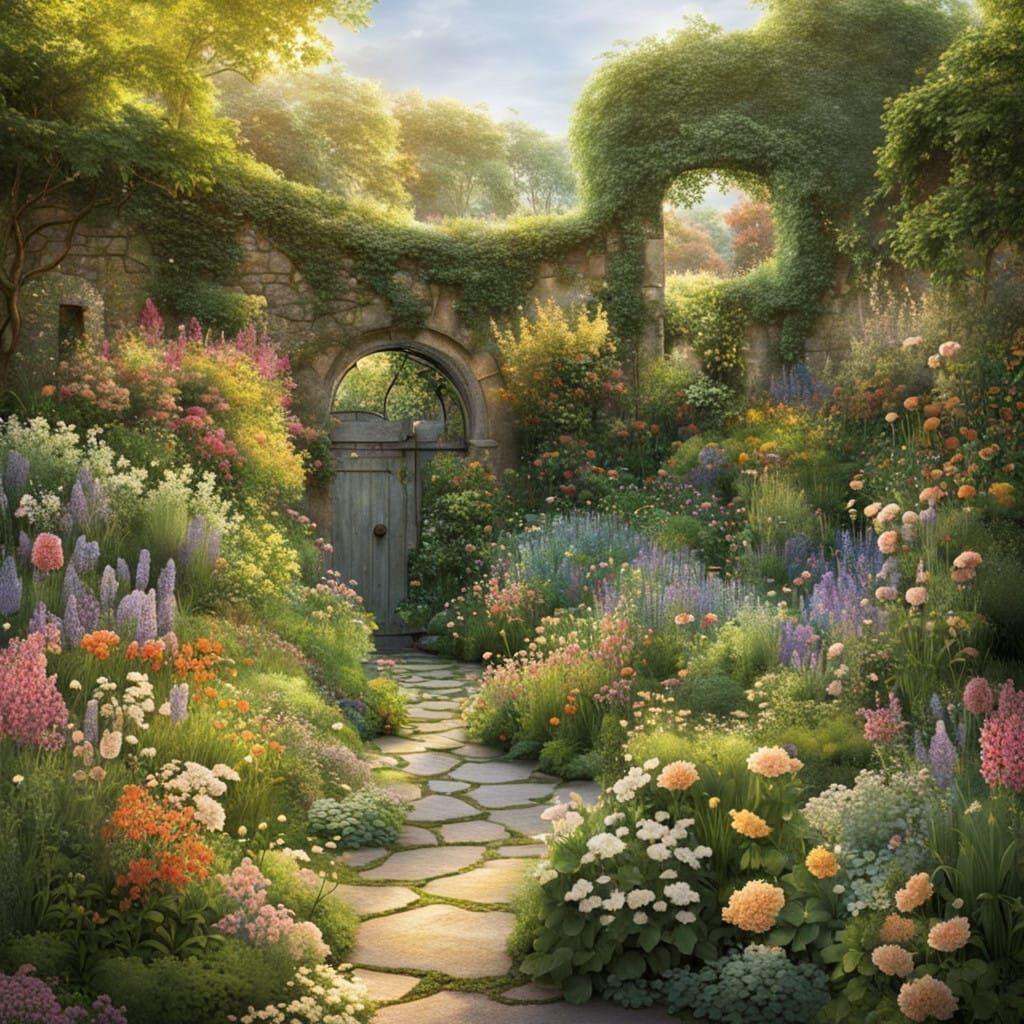 Vibrant Secret Garden in Impressionist Style