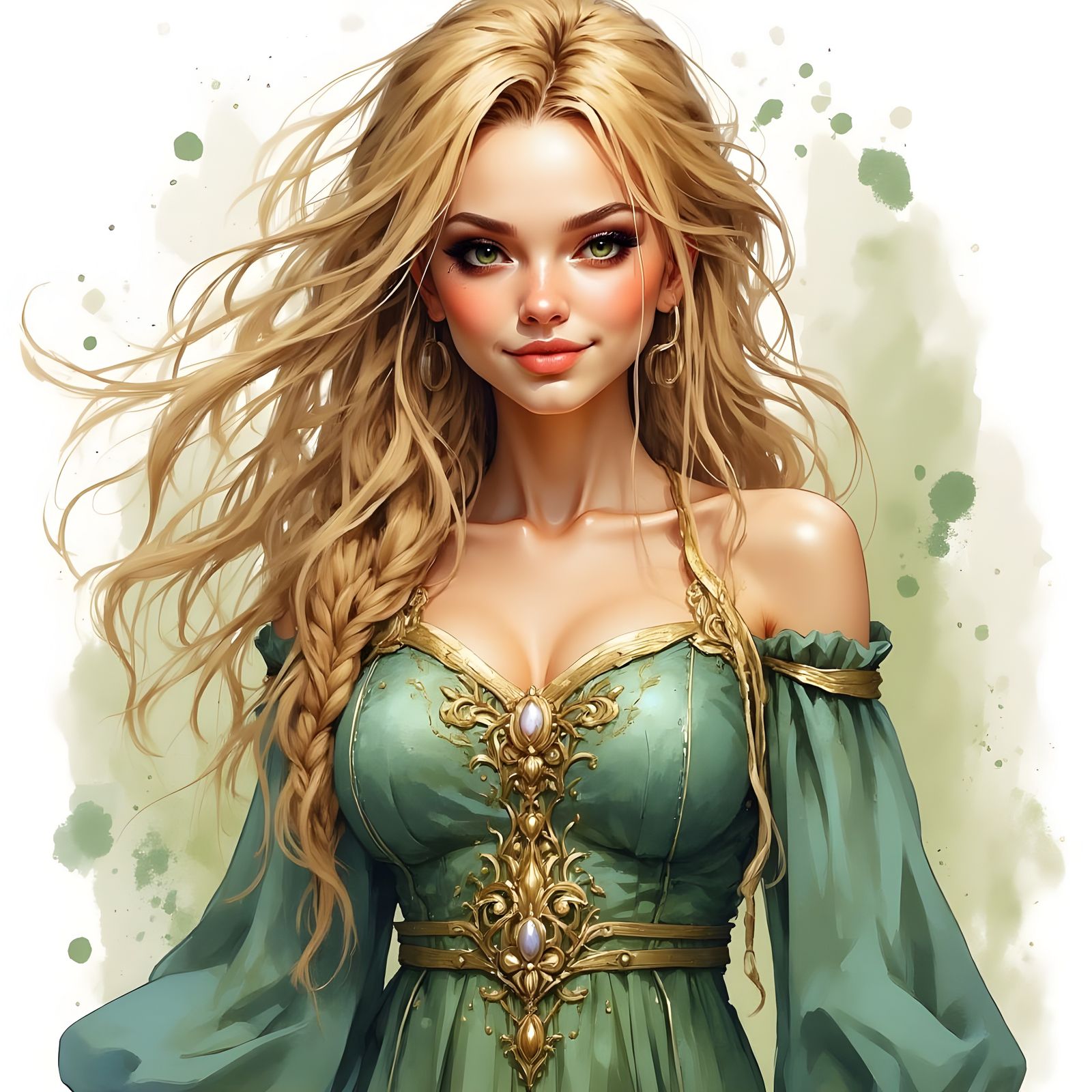 Norse Goddess Portrait in Ink and Watercolor