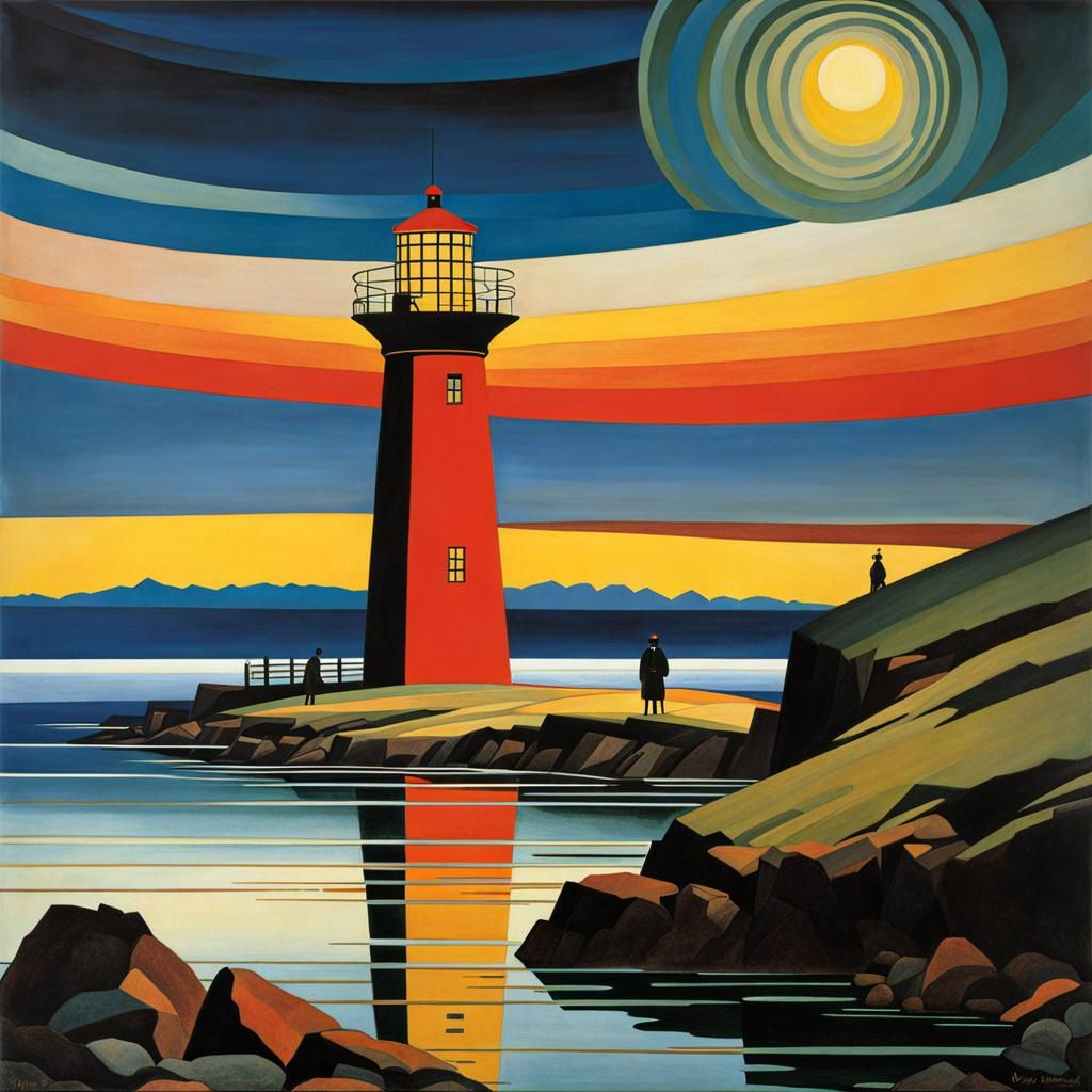 Lighthouse in Abstract Landscape, Blending Art Styles