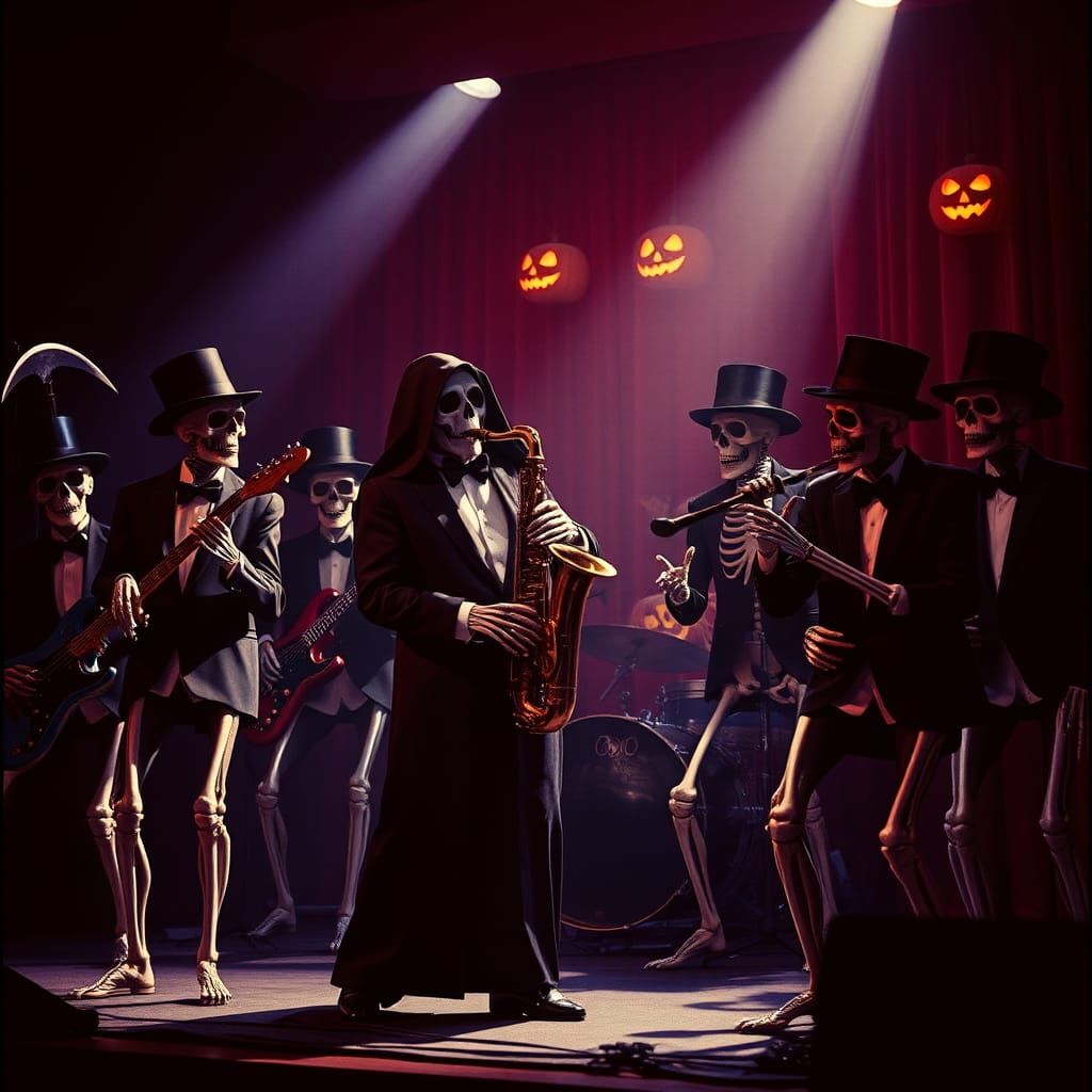 Skeleton Jazz Band Concert in Cinematic Lighting
