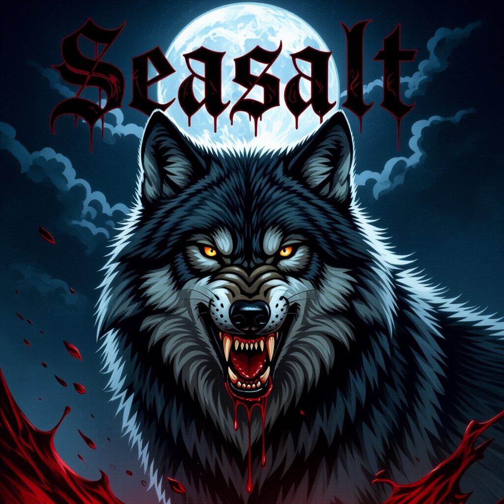 Dark Fantasy Wolf with Dripping 'Seasalt' Title