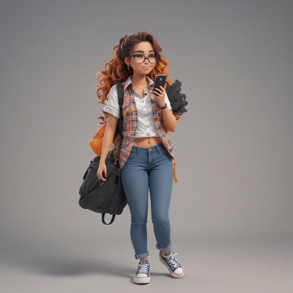 Anime Style Teen Girl with Phone in 3D