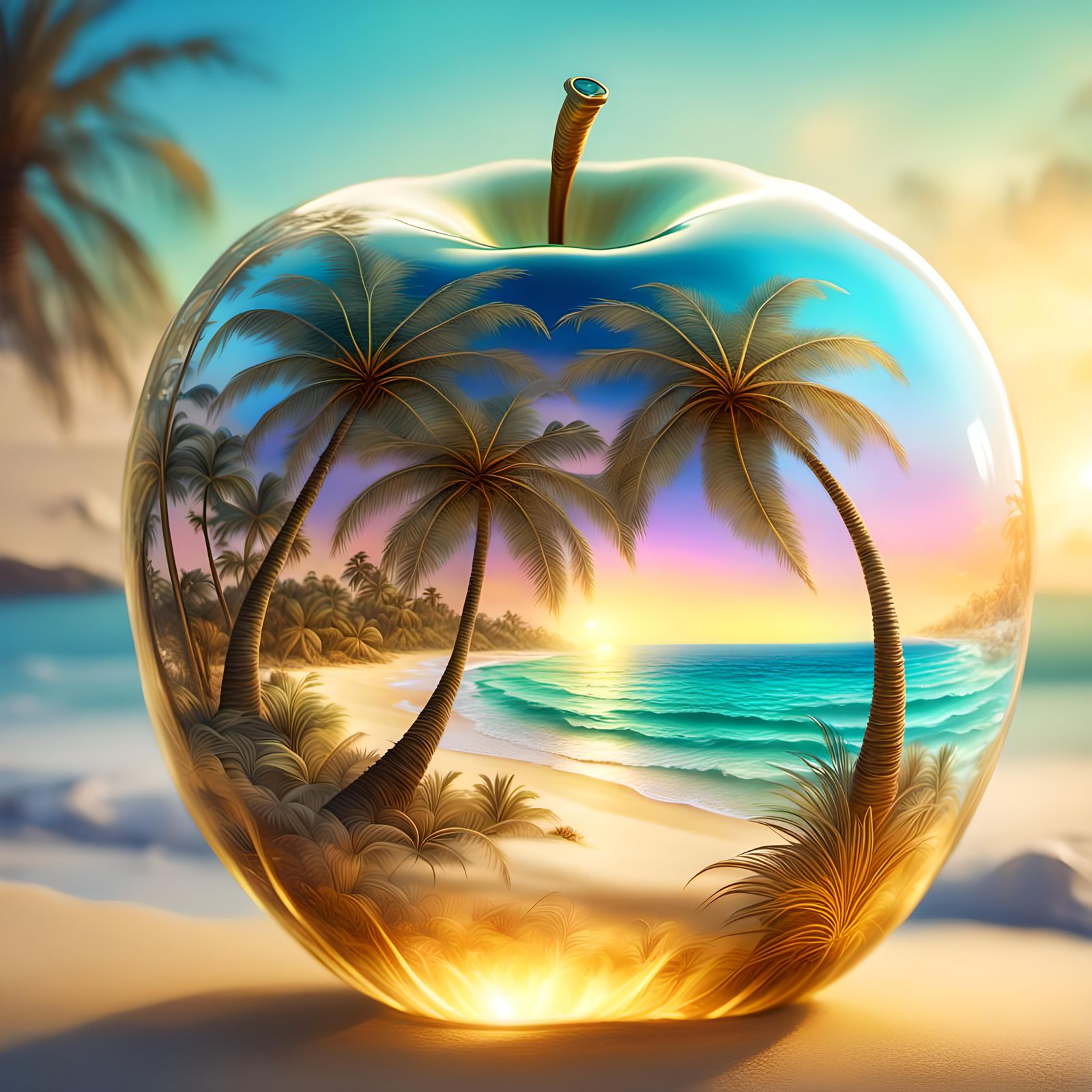 Beach in Glass Apple: Ethereal Pastel Fantasy