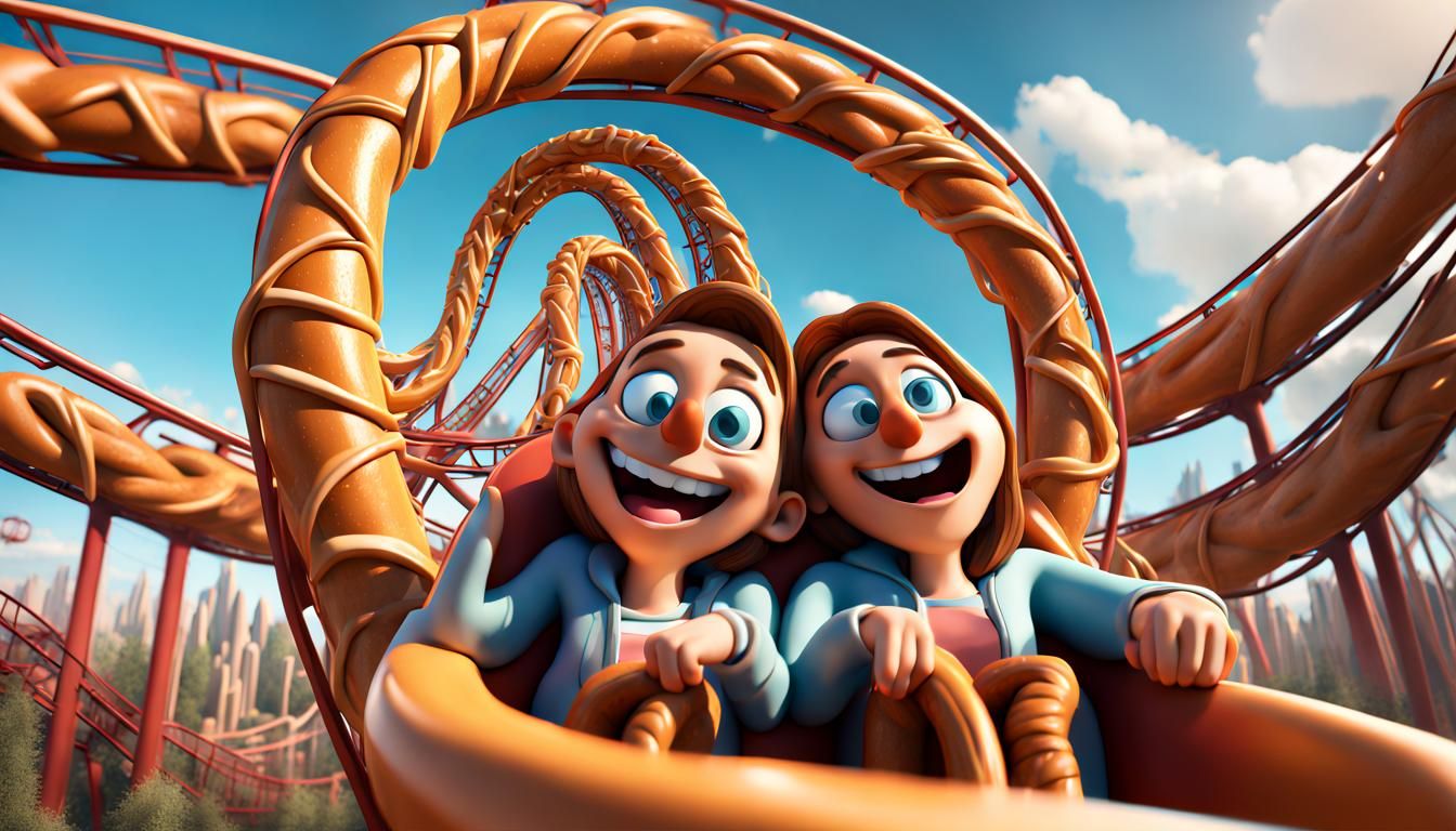 Pretzel People Ride a Roller Coaster: 3D Digital Art