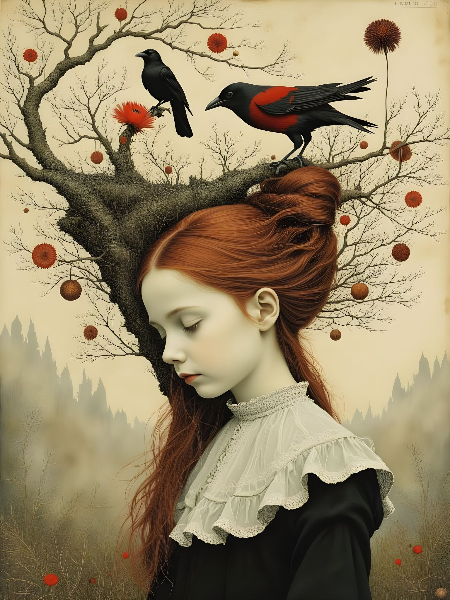 Branches in her hair